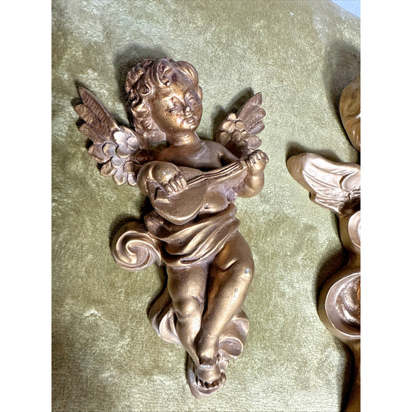Cherub Angels Lot Wall Hanging Decor 7" Vintage Metallic Gold Hollywood Regency - Picture 5 of 9